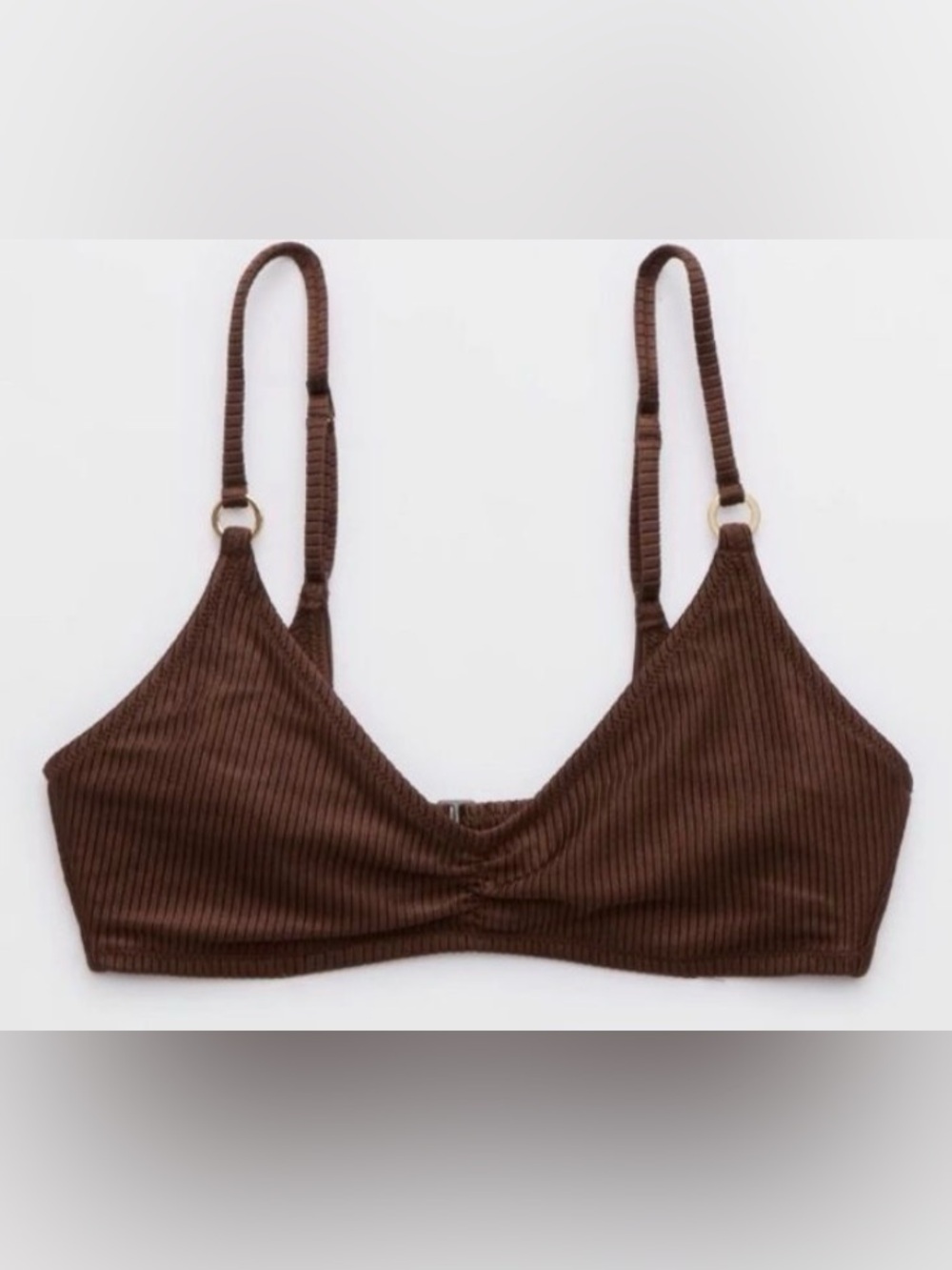 NWT Aerie Beach Babe Shine Rib Voop Bikini Top in Mocha Brown - Size M